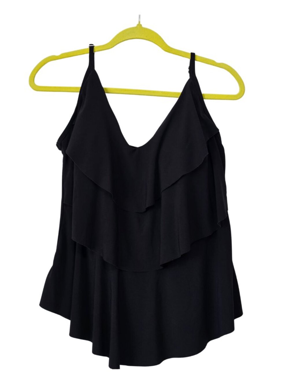 Aqua Green Black Adjustable Strap Tankini 3 Tier Ruffle Bathing Suit